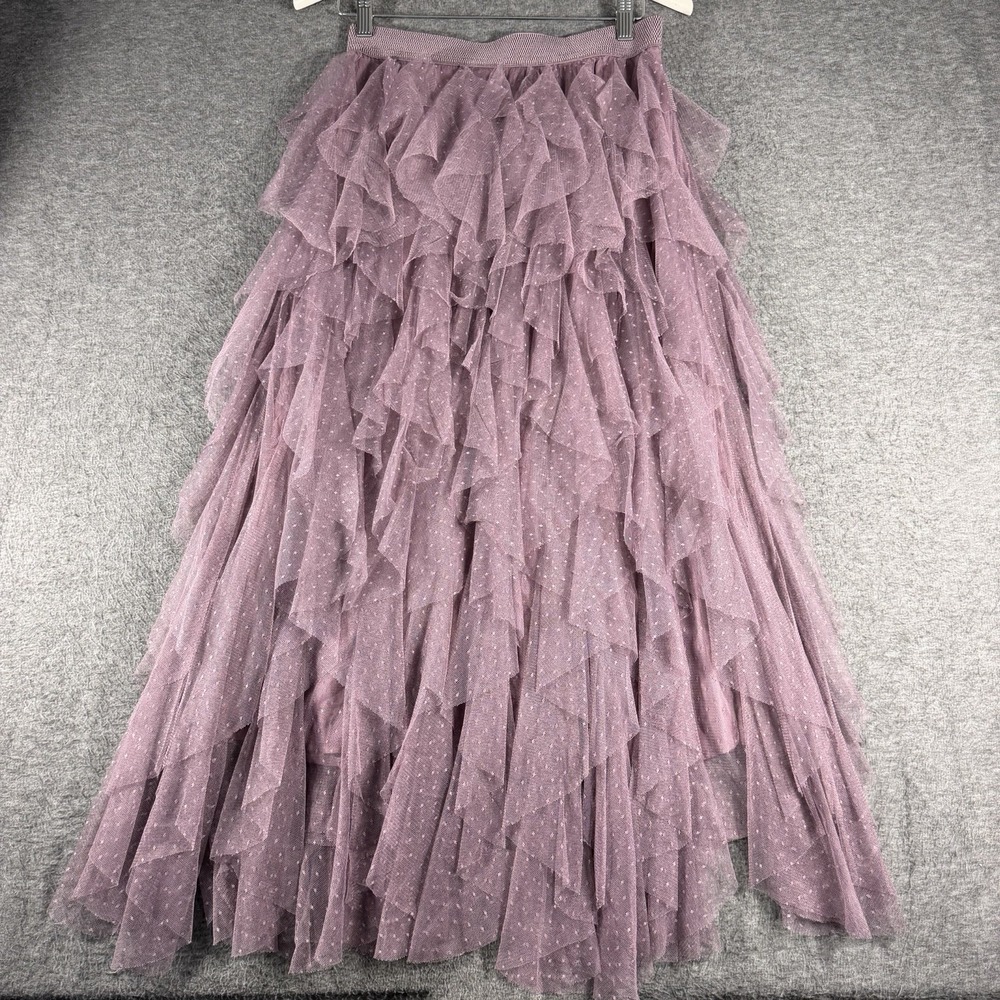 Anthropologie Women's Purple Tulle Tiered Point D'esprit Midi Skirt New Size 2